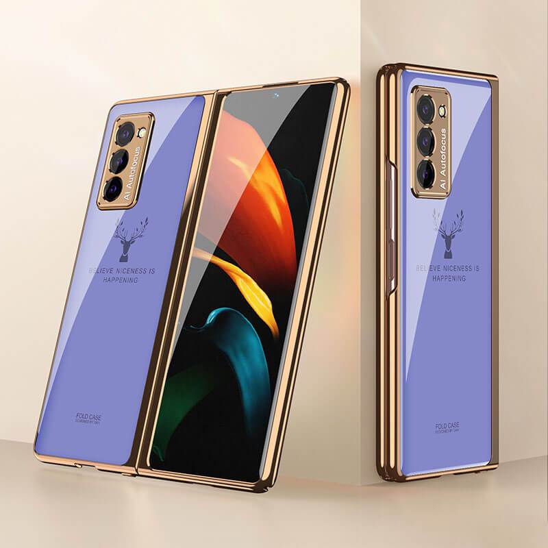 Luxury Plating Glass Case Anti-knock Protective Hard Edge Cover For Samsung Galaxy Z Fold 2 5G - GiftJupiter