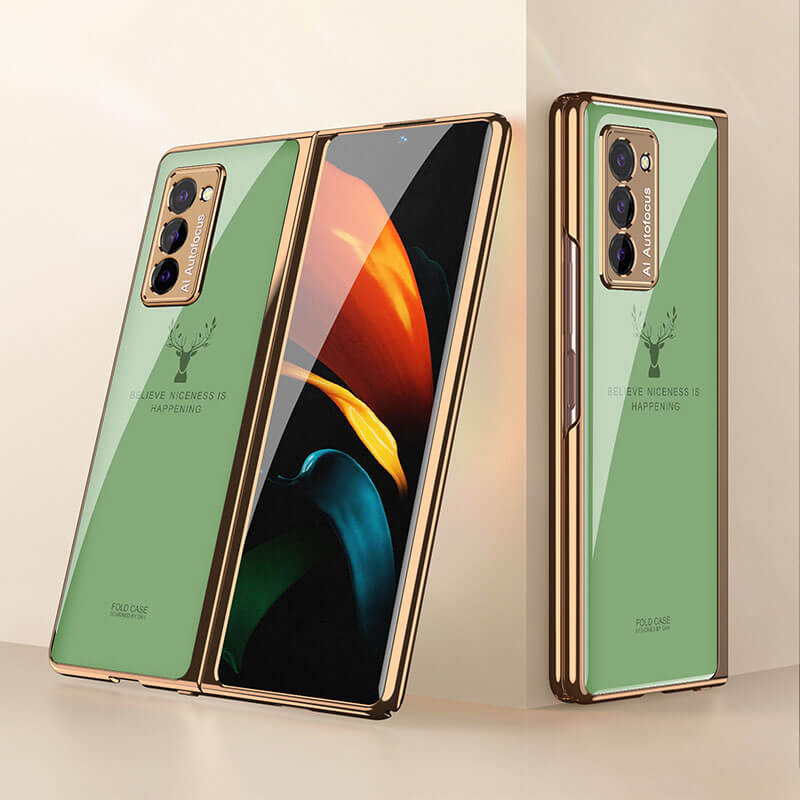 Galaxy Z Fold2 5G | Luxury Deer Tempered Glass Case Anti-knock Protective Hard Phone Cover - GiftJupiter