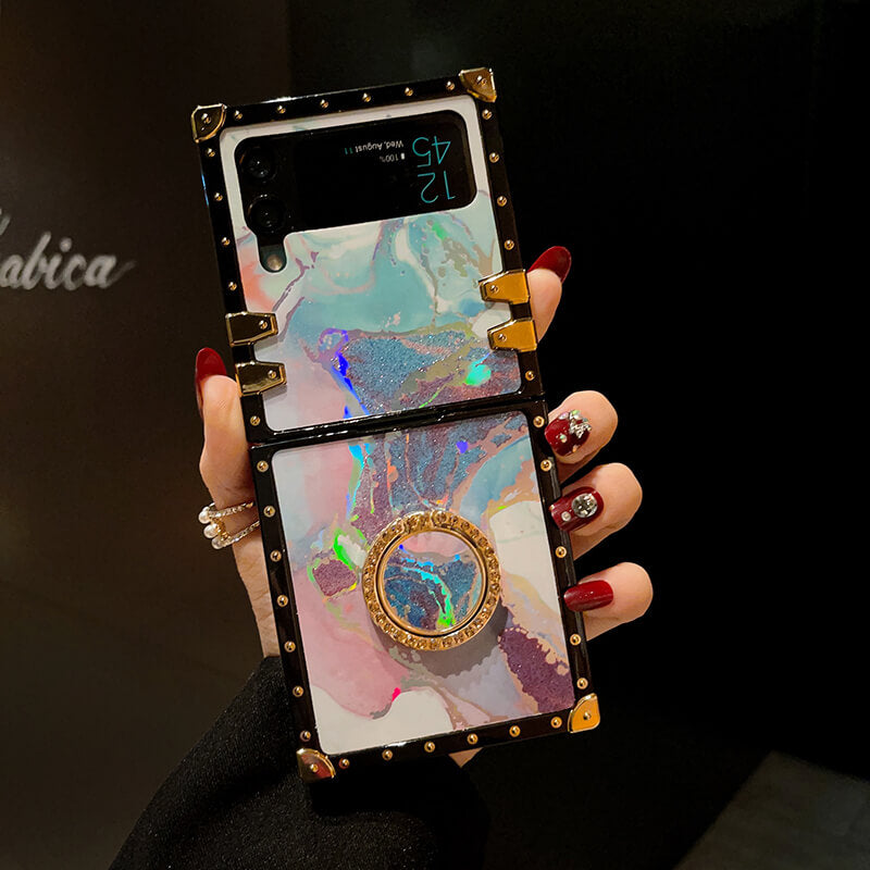 Marble Colorful Ring Phone Case for Samsung Galaxy Z Flip4 Flip3
