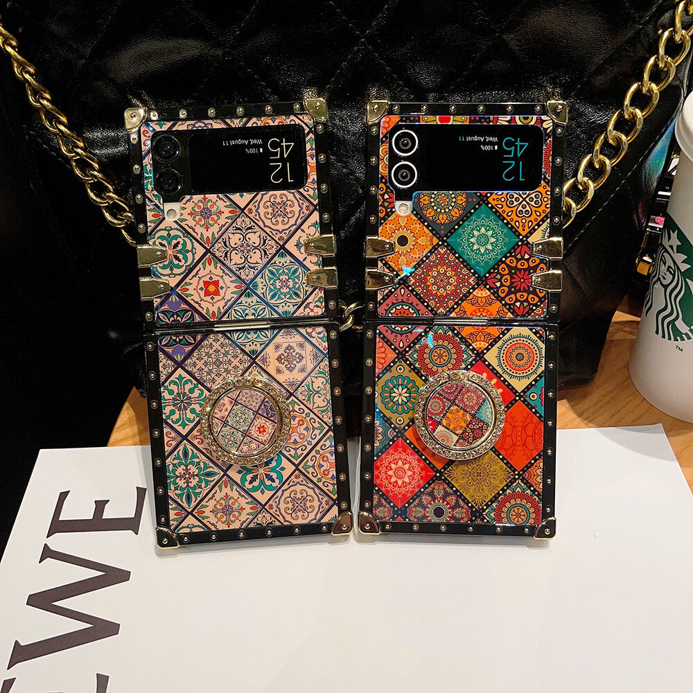Bohemian Ethnic Style Ring Stand Holder Square Phone Case For iPhone 14 13  12 11 Pro Max X XS MAX XR 7 8 Plus SE Plating Cover - AliExpress