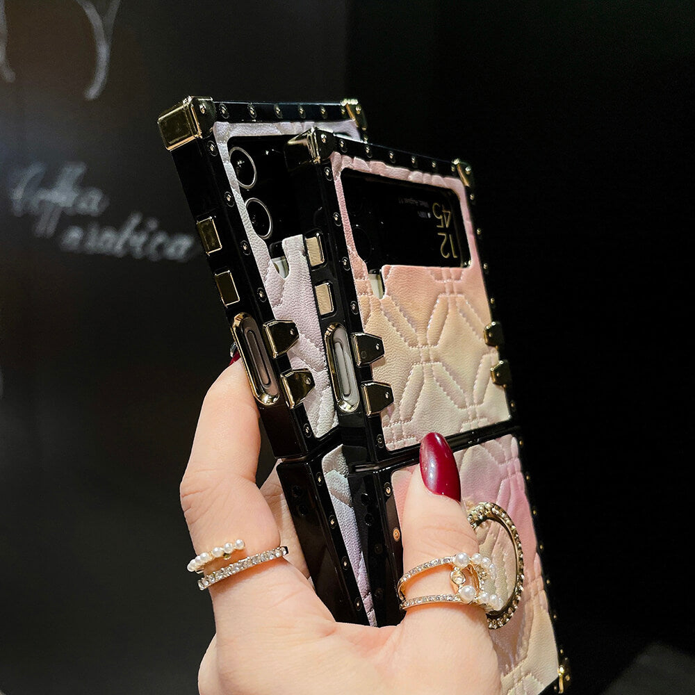 Diamond Leather Ring Phone Case for Samsung Galaxy Z Flip4 Flip3