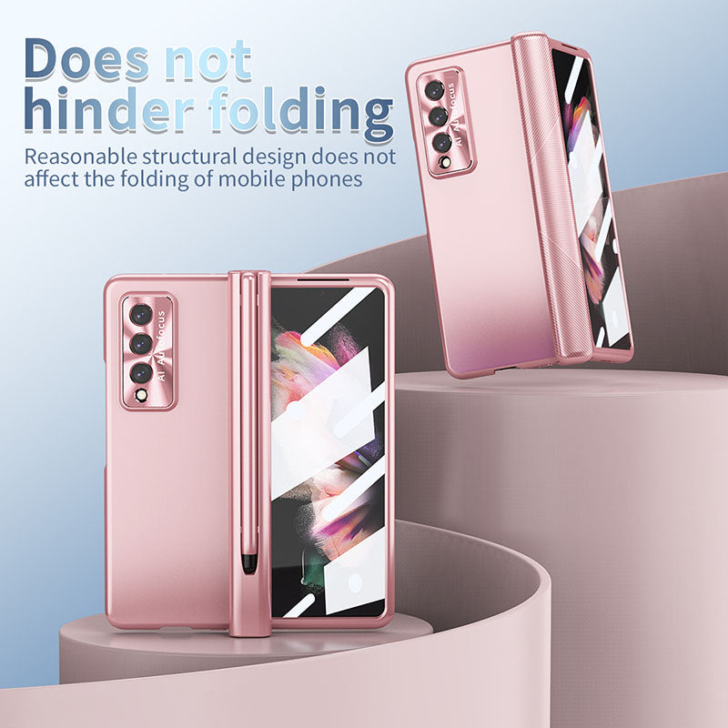 Luxury Magnetic Hinge Pen Holder Full Protection Case For Samsung Galaxy Z Fold3 Fold4 5G With Tempered Glass Film