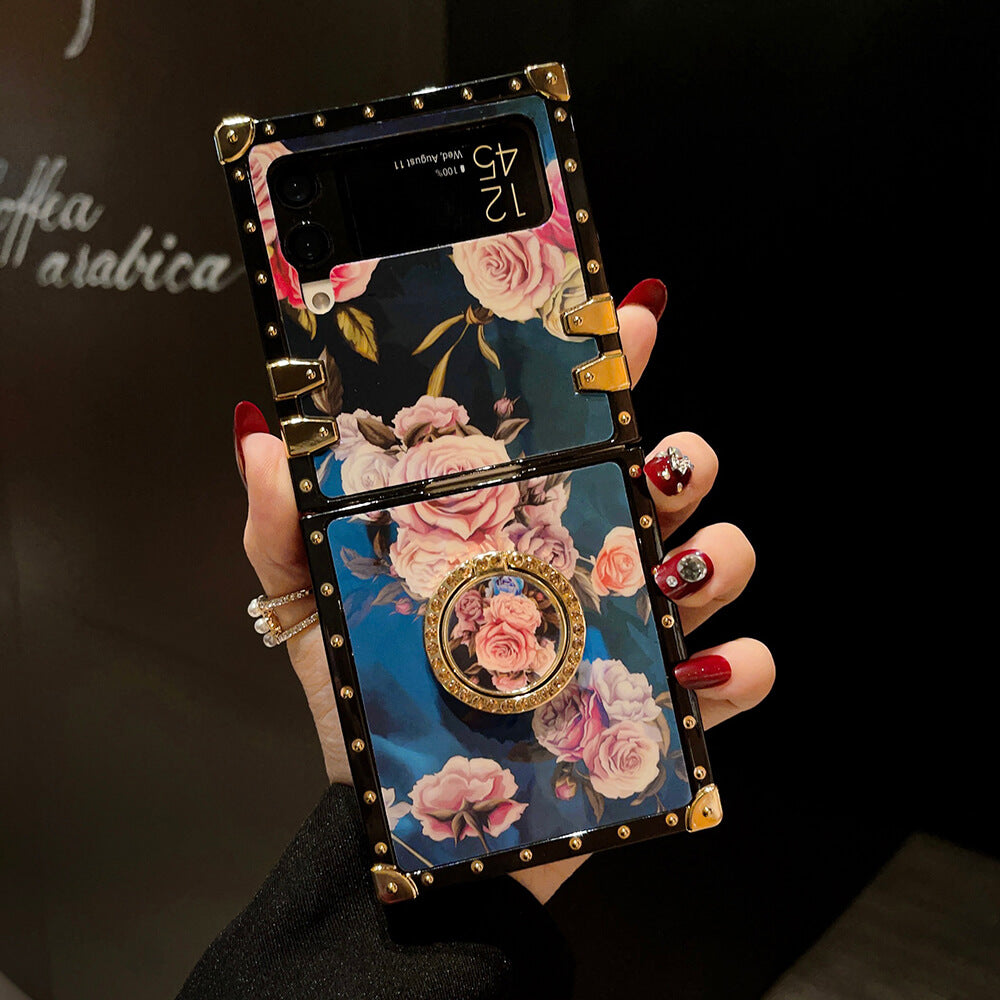 Stylish French Style Flower Ring Phone Case for Samsung Galaxy Z Flip4 Flip3