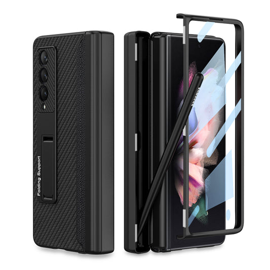 Magnetic Leather Frame Stand All-included Screen Glass Film Case With Hidden S Pen Slot For Samsung Galaxy Z Fold4 Fold3 5G