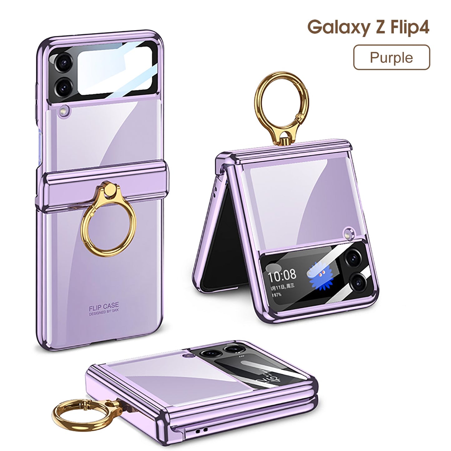 Magnetic Transparent All-inclusive Hinge Ring Holder Case For Samsung Galaxy Z Flip4 5G - GiftJupiter
