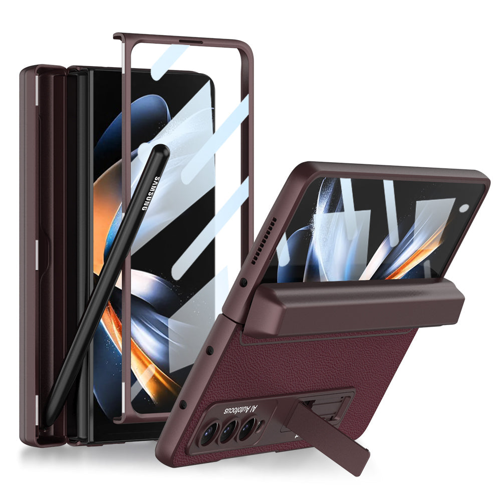 Magnetic Leather Frame Stand All-included Screen Glass Film Case With Hidden S Pen Slot For Samsung Galaxy Z Fold 4 5G - GiftJupiter