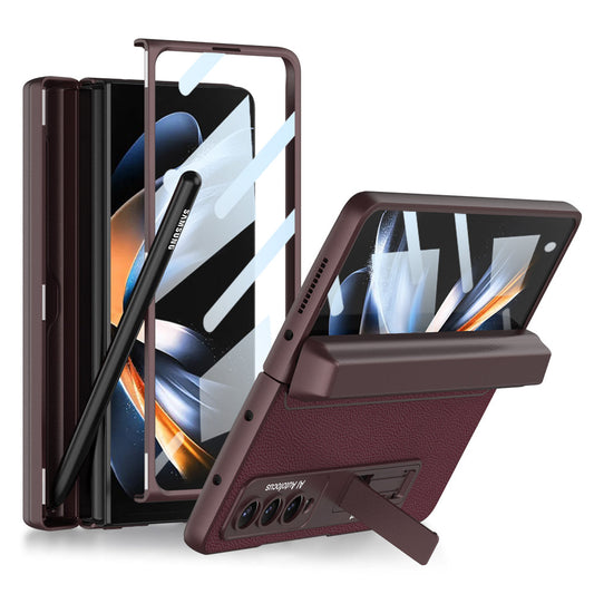 Magnetic Leather Frame Stand All-included Screen Glass Film Case With Hidden S Pen Slot For Samsung Galaxy Z Fold 4 5G - GiftJupiter