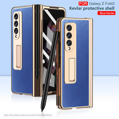 Kevlar Leather Phone Case with S Pen Slot Hinge for Samsung Galaxy Z Fold3 5G