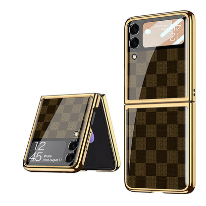 Luxury Grid Plating Frame Anti-knock Protection Glass Case For Samsung Galaxy Z Flip3 - GiftJupiter