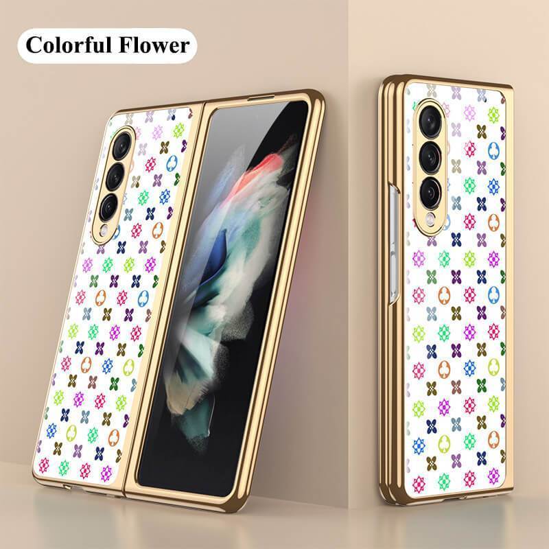 Flower Gold Plating Frame Case with 9H Tempered Glass For Samsung Galaxy Z Fold4/Fold3 5G
