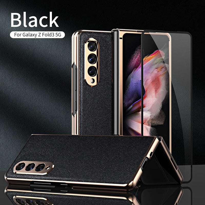 Luxury Cross Grain Leather Phone Case For Samsung Galaxy Z Fold 3 5G - GiftJupiter