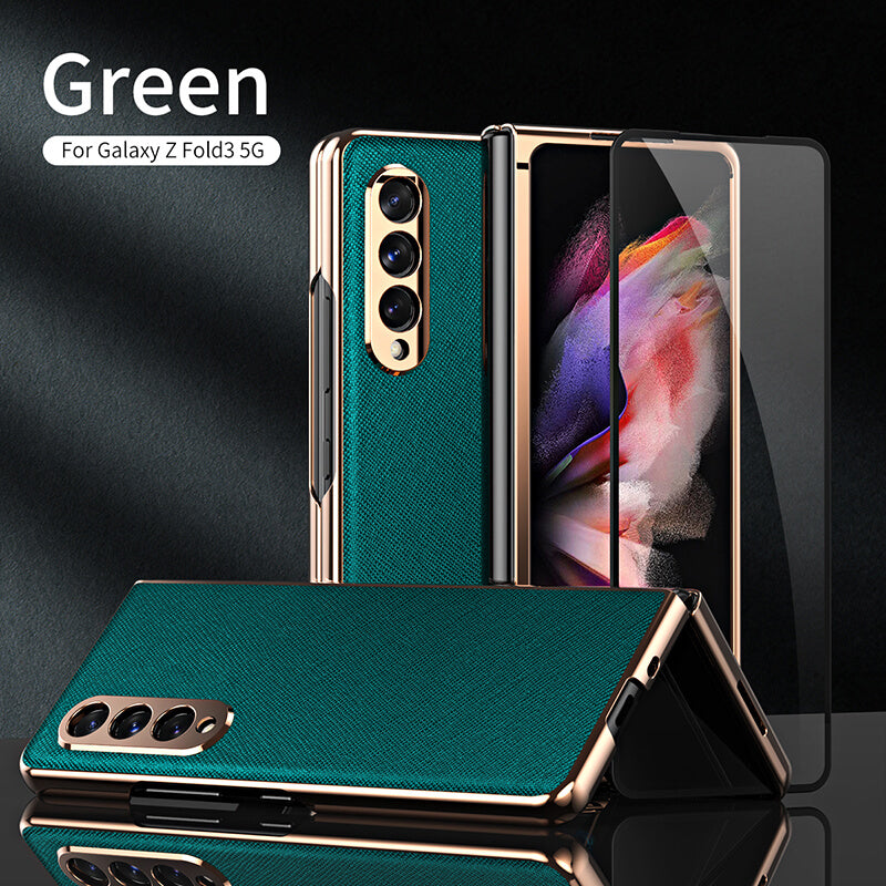 Luxury Cross Grain Leather Phone Case For Samsung Galaxy Z Fold 3 5G - GiftJupiter