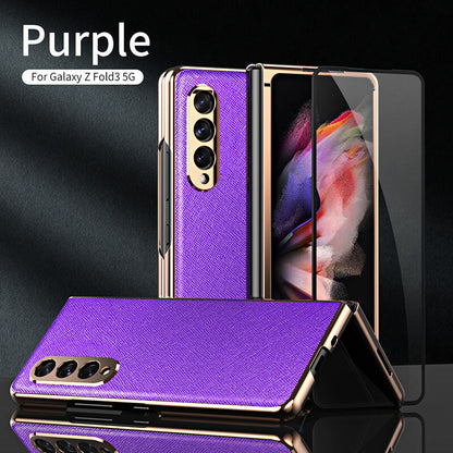 Luxury Cross Grain Leather Phone Case For Samsung Galaxy Z Fold 3 5G - GiftJupiter