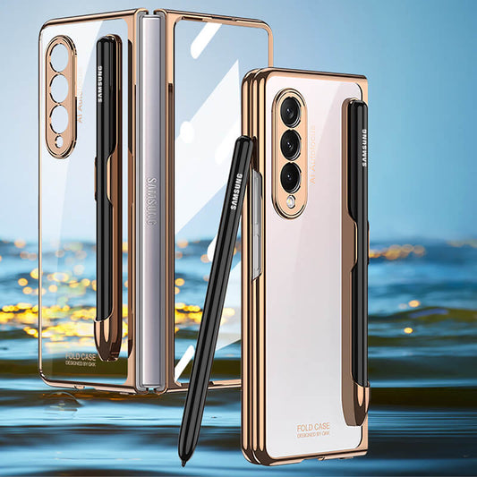 All-Inclusive Shiny Transparent Pen-Slot Phone Case For Samsung Galaxy Z Fold 3