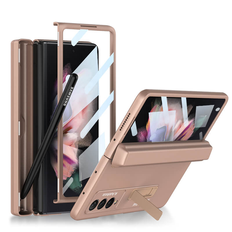 For Samsung Galaxy Z Fold 5 Luxury Leather Case with Hidden Kickstand  Wristband