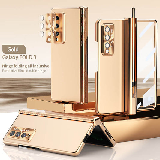 Samsung Z Fold3 Fold4 5G Luxury Magnetic Double Hing Folding All inclusive Case with Tempered Glass Film - GiftJupiter