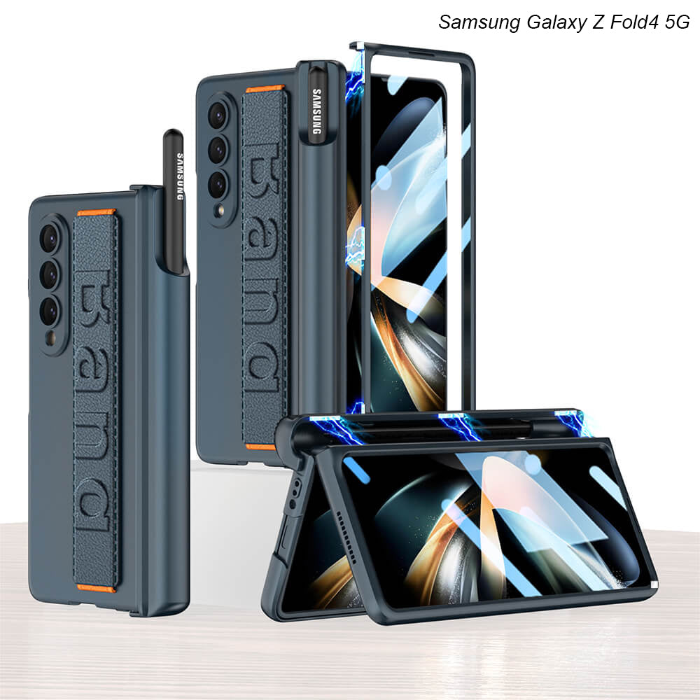 Magnetic Hinged Wristband Case with S Pen Slot for Samsung Galaxy Z Fold4 Fold3