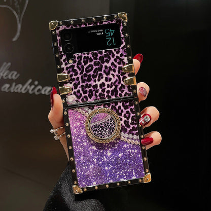 Leopard Pearl Shiny Ring Phone Case for Samsung Galaxy Z Flip4 Flip3 - GiftJupiter