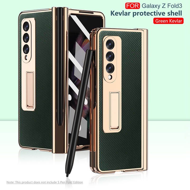 Kevlar Leather Phone Case with S Pen Slot Hinge for Samsung Galaxy Z Fold3 5G