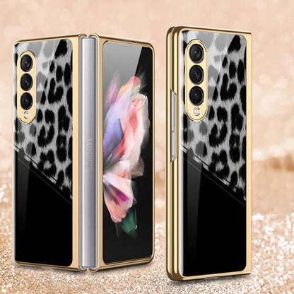 Dealggo | Python Leopard Print Tempered Glass Case for Samsung Galaxy Z Fold 3 2 1 5G