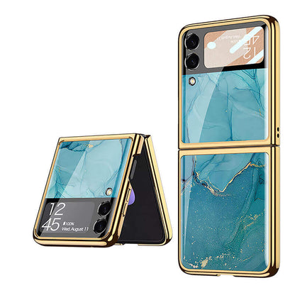 Marble Luxury Plating Frame Anti-knock Protection Glass Case For Samsung Galaxy Z Flip3 - GiftJupiter