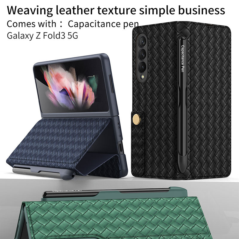 Luxury Braided Leather Cover With Pen Slot For Samsung Galaxy Z Fold 3 5G pphonecover