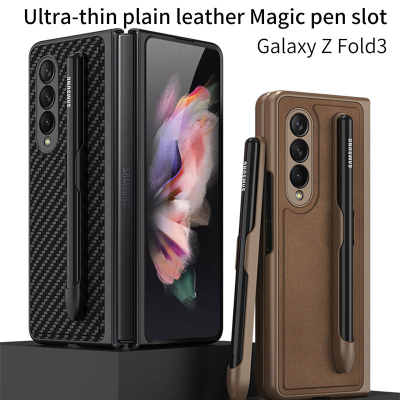 Luxury Leather Cover With Velcro Pen Slot For Samsung Galaxy Z Fold 3 5G pphonecover