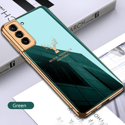 2021 Luxury Deer Pattern Plating Anti-knock Protection Tempered Glass Case For Samsung S21 S21 Plus S21 Ultra