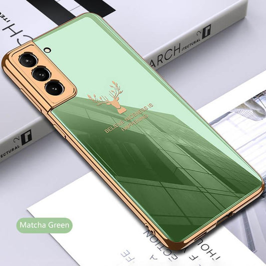 2021 Luxury Deer Pattern Plating Anti-knock Protection Tempered Glass Case For Samsung S21 S21 Plus S21 Ultra