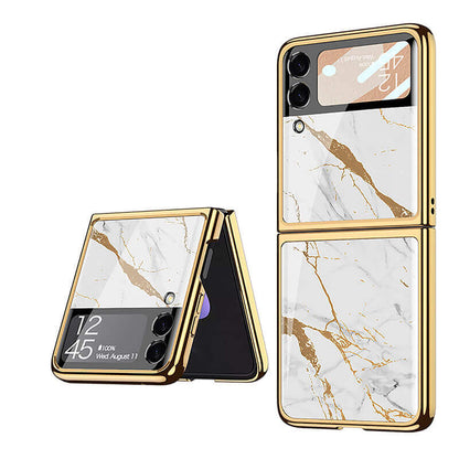 Marble Luxury Plating Frame Anti-knock Protection Glass Case For Samsung Galaxy Z Flip3 - GiftJupiter