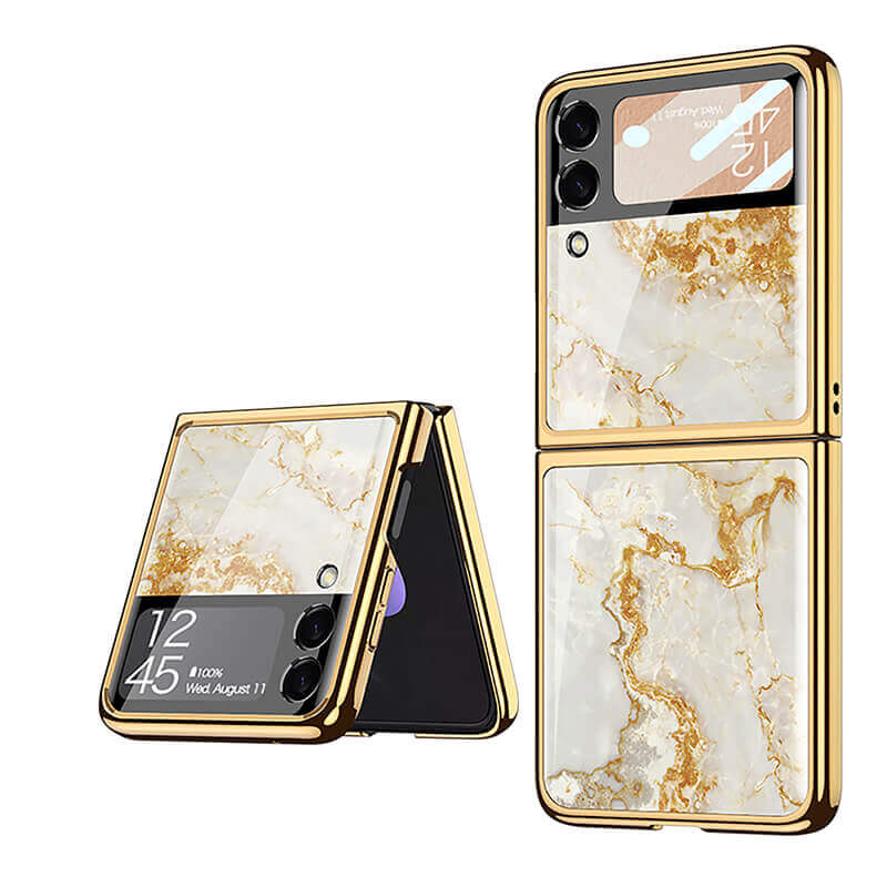 Marble Luxury Plating Frame Anti-knock Protection Glass Case For Samsung Galaxy Z Flip3 - GiftJupiter