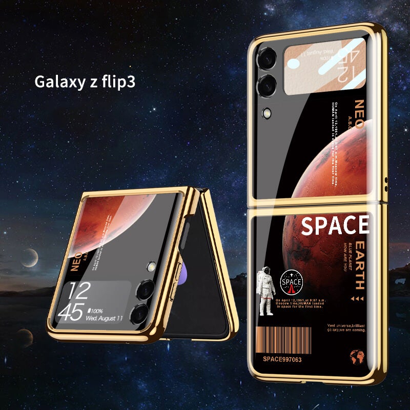 Space Luxury Plating Frame Anti-knock Protection Glass Case For Samsung Galaxy Z Flip3 - GiftJupiter