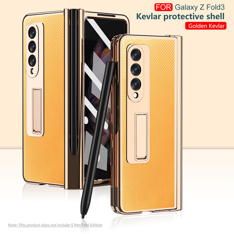 Kevlar Leather Phone Case with S Pen Slot Hinge for Samsung Galaxy Z Fold3 5G