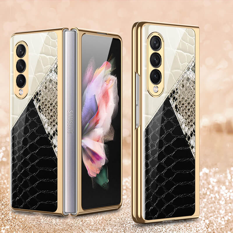 Dealggo | Python Leopard Print Tempered Glass Case for Samsung Galaxy Z Fold 3 2 1 5G