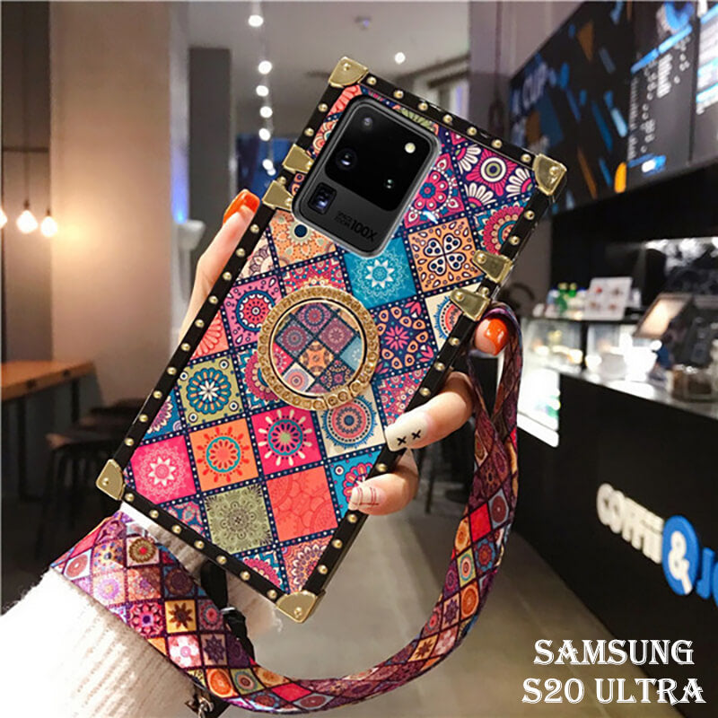Korean Simple Luxury Rhombic Lattice Ring Case for Samsung Galaxy