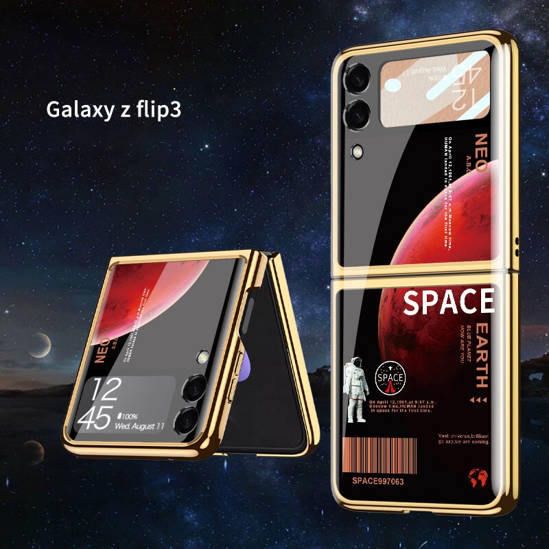 Space Luxury Plating Frame Anti-knock Protection Glass Case For Samsung Galaxy Z Flip3 - GiftJupiter