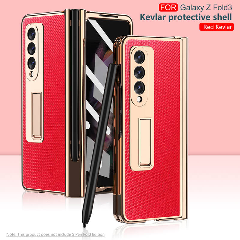 Kevlar Leather Phone Case with S Pen Slot Hinge for Samsung Galaxy Z Fold3 5G