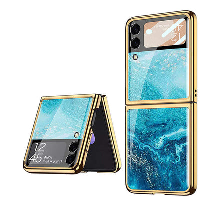 Marble Luxury Plating Frame Anti-knock Protection Glass Case For Samsung Galaxy Z Flip3 - GiftJupiter