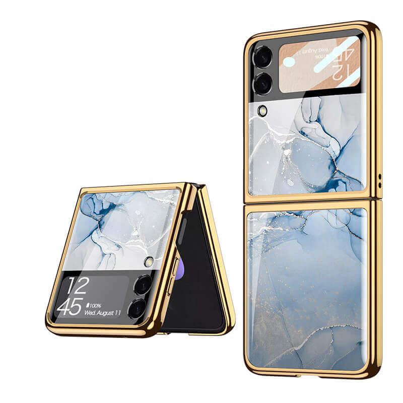 Marble Luxury Plating Frame Anti-knock Protection Glass Case For Samsung Galaxy Z Flip3 - GiftJupiter