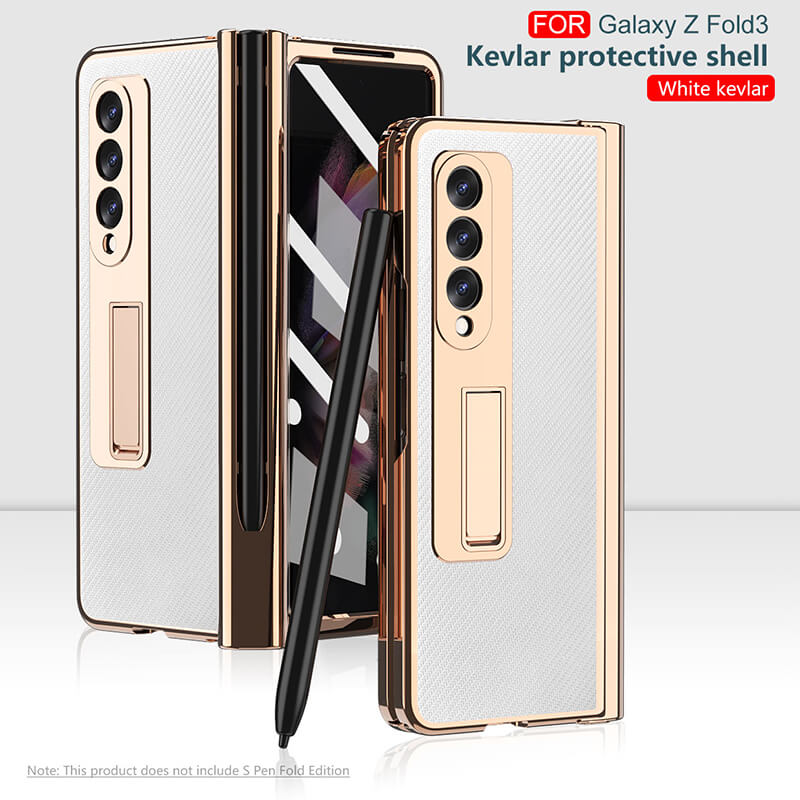Kevlar Leather Phone Case with S Pen Slot Hinge for Samsung Galaxy Z Fold3 5G