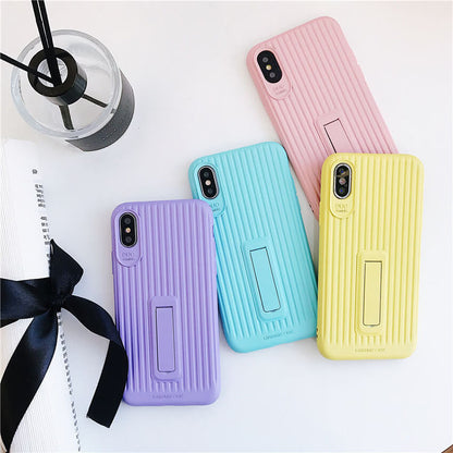 Stripe Candy Colors Suitcase iPhone Case With Stand - Dealggo.com