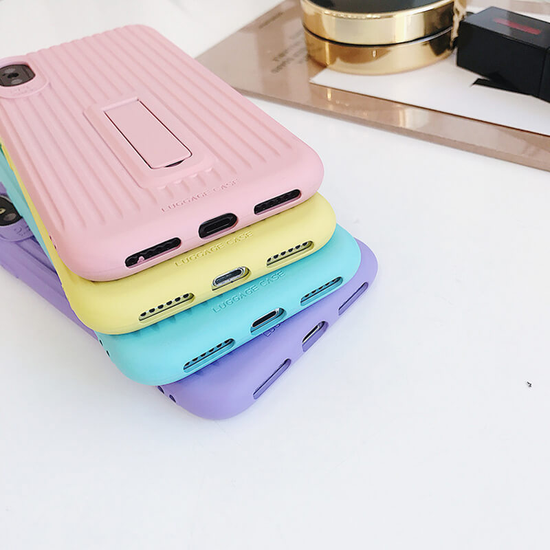 Stripe Candy Colors Suitcase iPhone Case With Stand - Dealggo.com